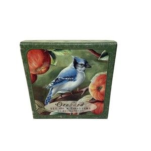 Set of Four 4 inch Bird Themed Party Coasters In Gift box